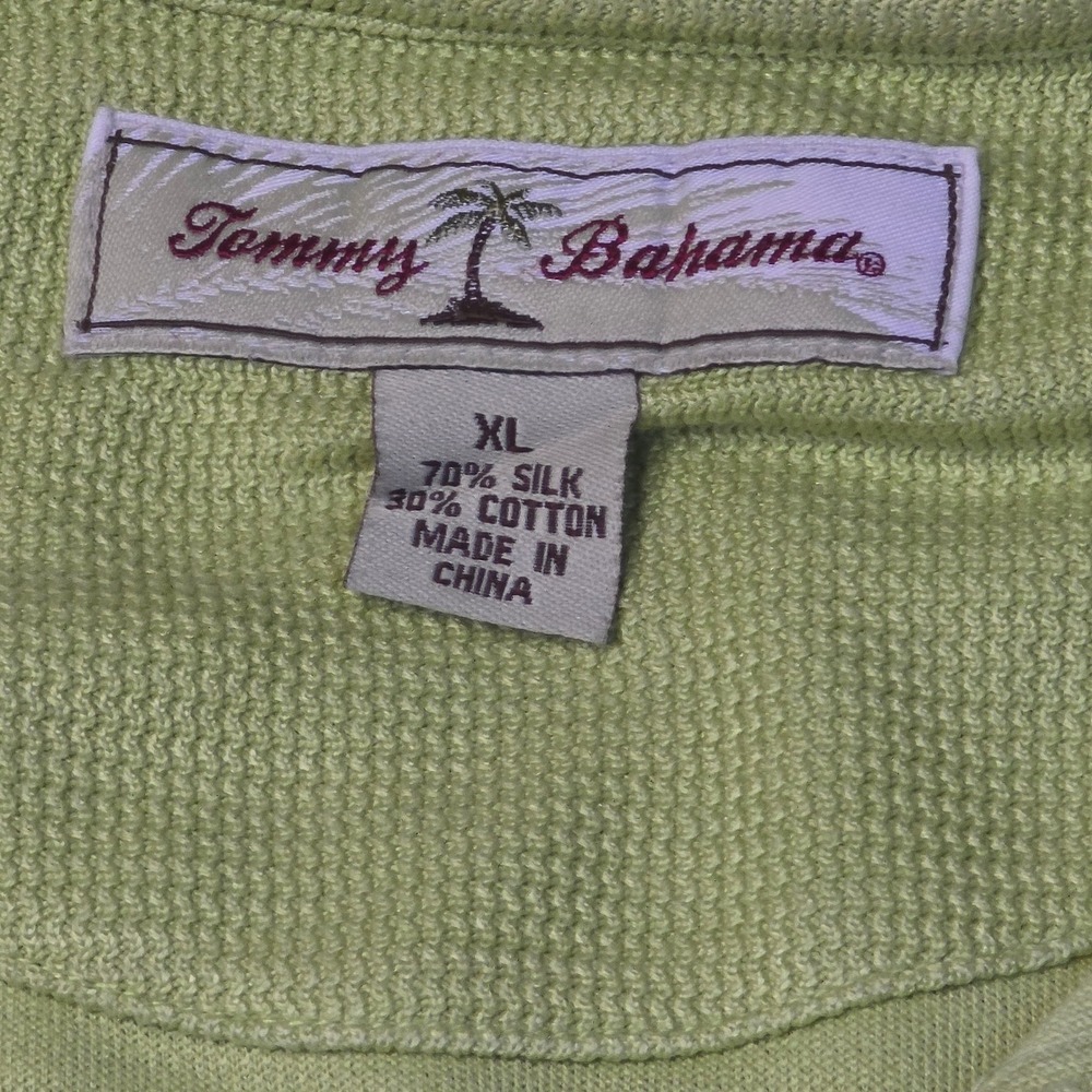 Tommy Bahama Polo Shirt Mens XL Lime Green Silk Blend Textured Resort Coastal - Picture 4 of 9